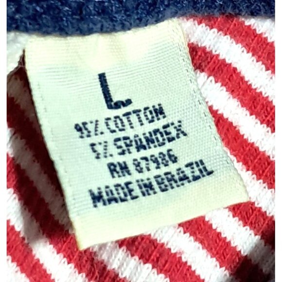 Faded Glory Y2K Baby Tee Crop Top Red & White Striped Navy Trim Sz L Retro - Picture 3 of 10